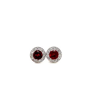 14k White Gold Garnet and Diamond Birthstone Stud Earrings