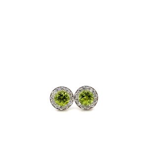 14k White Gold Peridot and Diamond Birthstone Stud Earrings