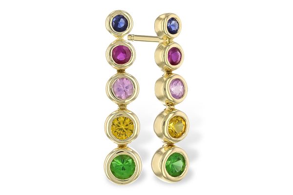 14k Yellow Gold Multi-Colored Sapphire and Green Garnet Earrings