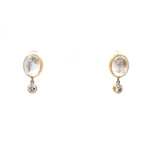 14k Yellow Gold Moonstone and Diamond Earrings