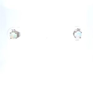14k White Gold Opal and Diamond Stud Earrings