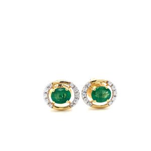14k Yellow Gold Emerald and Diamond Stud Earrings
