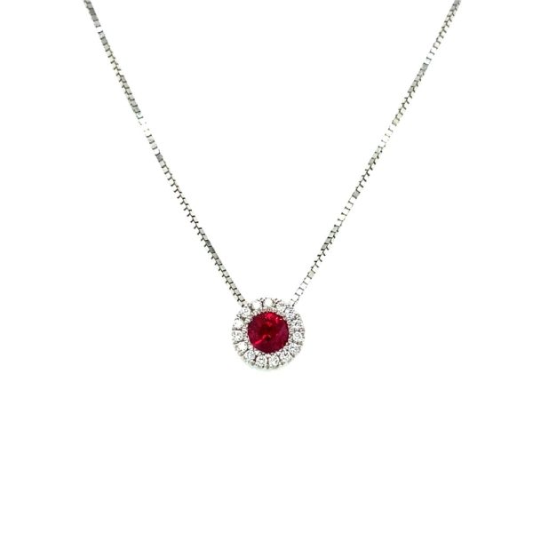 14k White Gold Ruby and Diamond Birthstone Pendant - Image 2