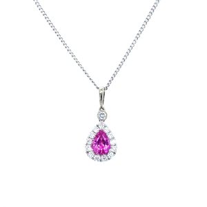 18k White Gold Pink Sapphire and Diamond Pendant