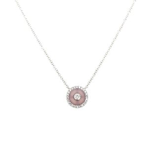 14k White Gold Opal and Diamond Circle Pendant