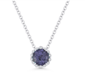 14k White Gold Lab Grown Alexandrite and Diamond Pendant