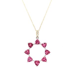 14k Two Tone Gold Pink Tourmaline and Diamond Pendant