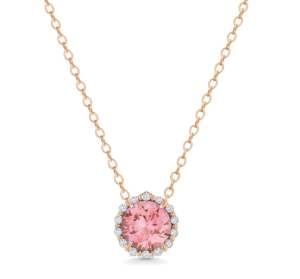 14k Rose Gold Lab Grown Morganite and Diamond Pendant