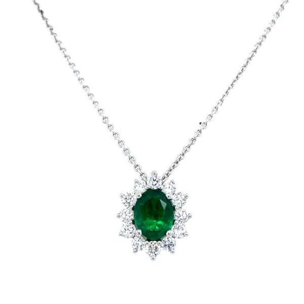 18k White Gold Emerald and Diamond Pendant