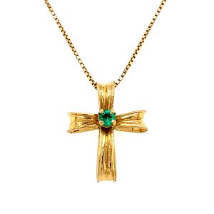 Estate Piece: 18k Yellow Gold Emerald Cross Pendant