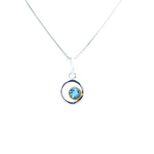 Sterling Silver and 22k Yellow Gold Vermeil Blue Topaz Pendant
