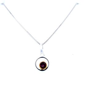 Sterling Silver and 22k Yellow Gold Vermeil Rhodolite Garnet Circle Pendant