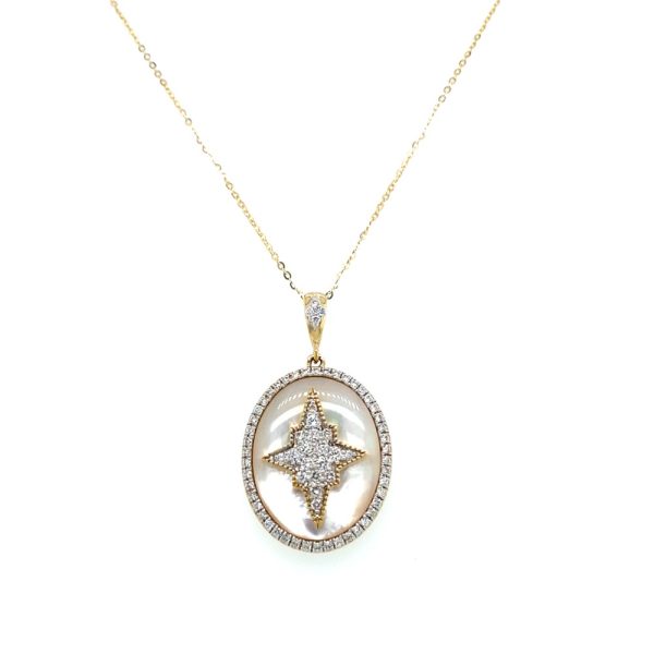 14k Yellow Gold Mother of Pearl and Diamond Star Pendant