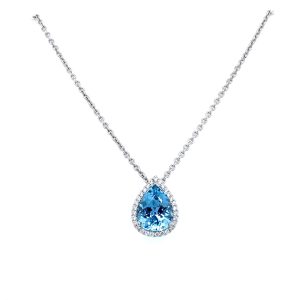 18k White Gold Aquamarine and Diamond Pendant