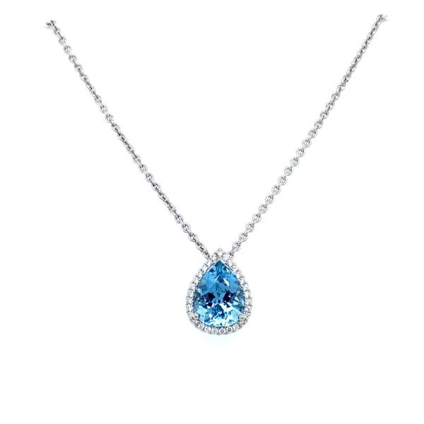 18k White Gold Aquamarine and Diamond Pendant