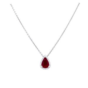 18k White Gold Ruby and Diamond Pear Pendant