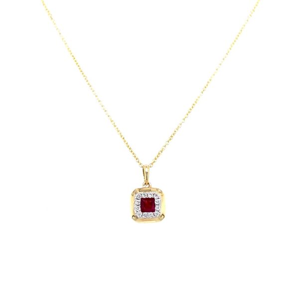 14k Yellow Gold Ruby and Diamond Pendant
