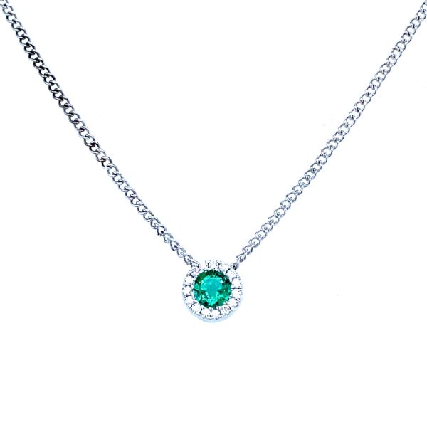 14k White Gold Emerald and Diamond Birthstone Pendant