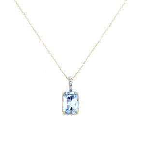 14k Two Tone Gold Blue Beryl and Diamond Pendant
