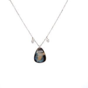 14k White Gold Opal and Diamond Pendant