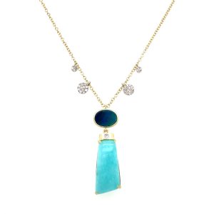 14k Yellow Gold Opal and Amazonite Necklace