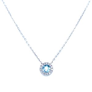 14k White Gold Aquamarine and Diamond Birthstone Pendant