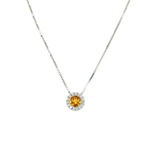 14k White Gold Citrine and Diamond Birthstone Pendant