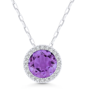 14k White Gold Amethyst and Diamond Pendant
