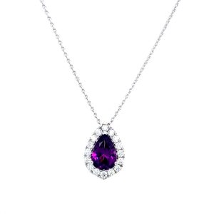 18k White Gold Purple Garnet and Diamond Pendant