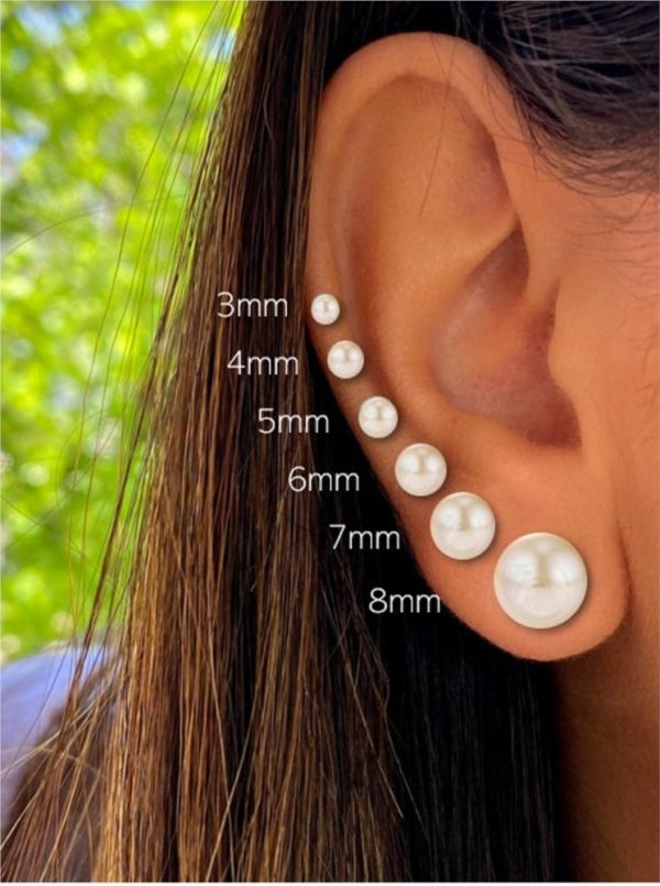 14k White Gold 9 mm Pearl Stud Earrings - Image 2