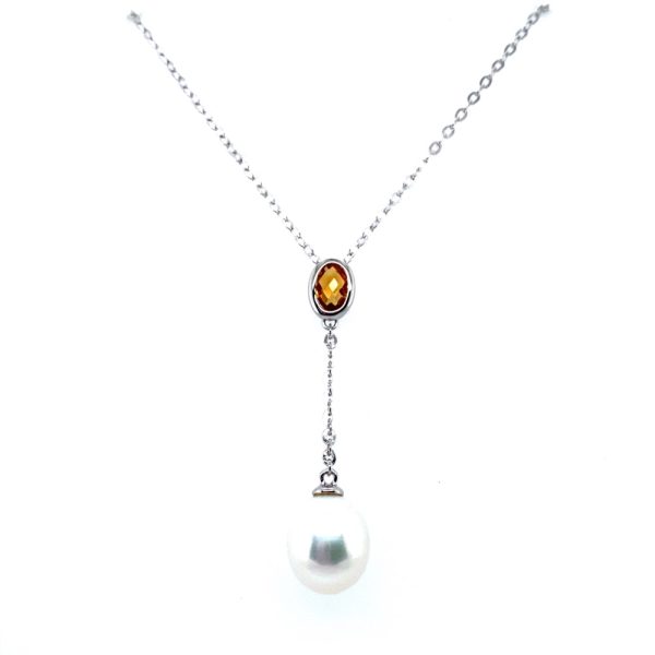 Sterling Silver "Y" Citrine and Pearl Necklace