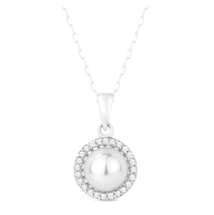 14k White Gold Pearl and Diamond Pendant