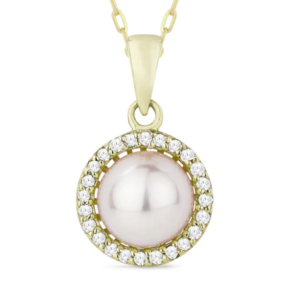 14k Yellow Gold Pearl and Diamond Pendant