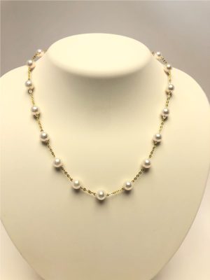 14k Yellow Gold Tin Cup Pearl Necklace