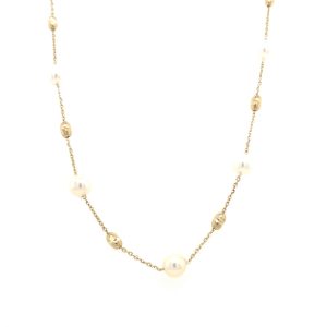 14k Yellow Gold Japanese Cultured Pearl Station Necklace