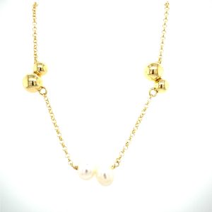 Sterling Silver Yellow Gold Plated Pearl Bead Necklace