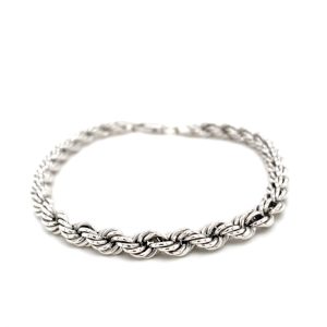 Sterling Silver 8.5 Inch Silk Rope Chain Bracelet