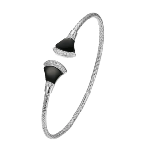 Sterling Silver Black Agate and Cubic Zirconia Cuff Bracelet