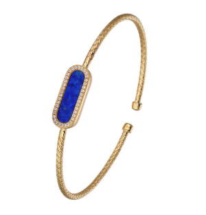 Sterling Silver Yellow Gold Plated Lapis and Cubic Zirconia Cuff Bracelet