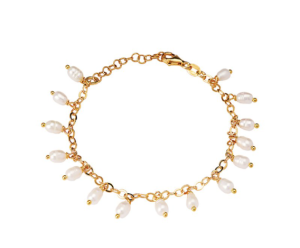 Sterling Silver Yellow Gold Plated Rice Pearl Bracelet