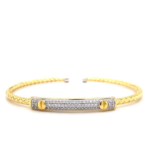 Sterling Silver Yellow Gold Plated Cubic Zirconia Bar Cuff Bracelet