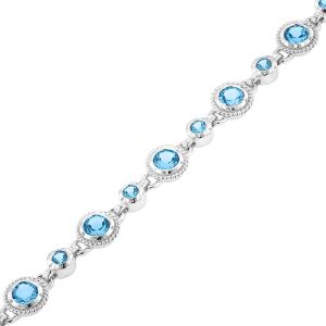 Sterling Silver Blue Topaz Milgrain Bezel Bracelet