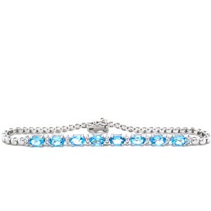 Sterling Silver Blue Topaz and White Topaz Bracelet