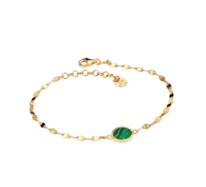 Sterling Silver Yellow Gold Plated Malachite Bracelet