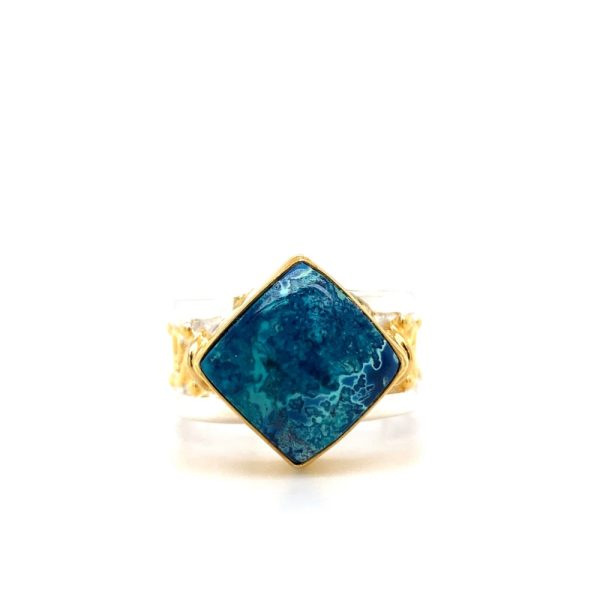 Sterling Silver and 22k Yellow Gold Vermeil Shattuckite Ring