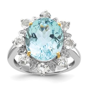 Sterling Silver and 14k Yellow Gold Blue and White Topaz Ring
