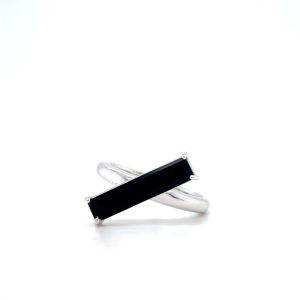 Sterling Silver Asymmetrical Onyx Bar Ring
