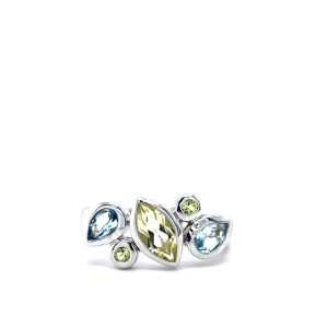 Sterling Silver Blue Topaz and Lemon Quartz Ring