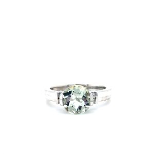 Sterling Silver Green Amethyst and Diamond Ring