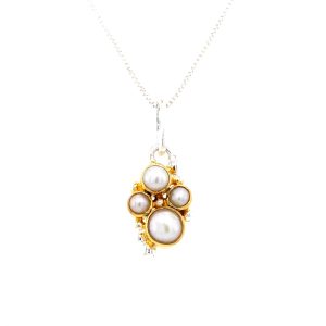 Sterling Silver and 22k Yellow Gold Vermeil Pearl Cluster Pendant